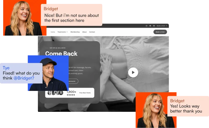 A client and a designer going back and forth over a site being revised