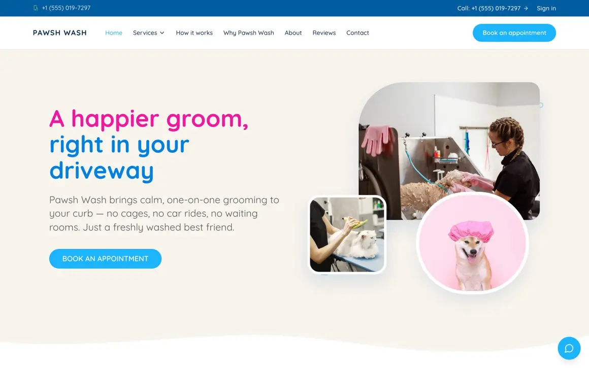Pawsh Wash, a mobile dog grooming site built by Web Factory